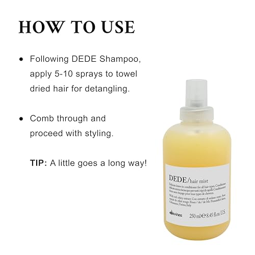 Davines DEDE Hair Mist, Lightweight Leave-In Milk Conditioner for All Hair Types - Frequent Use Spray to Detangle, Moisturize, and Remineralize with Red Celery Extract, Weightless, 8.45 Fl Oz