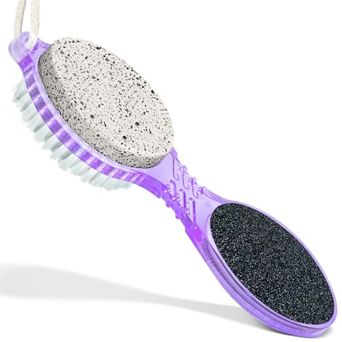 Purple 4-in-1 Pedicure Paddle Kit with Pumice Stone, Nail Brush & File