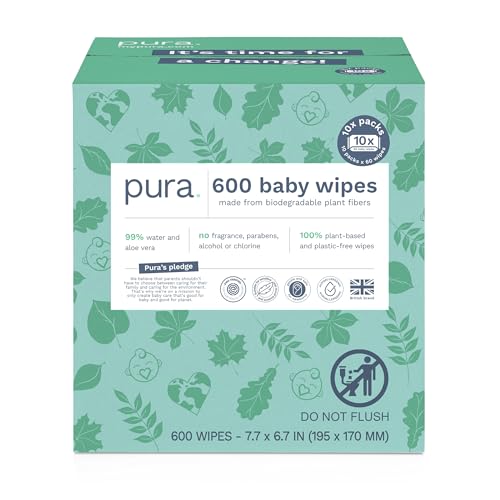 Pura Natural Baby Wipes 99% Water, 10 Pack (600 Wipes)