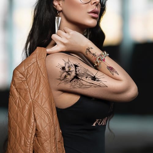 VERKSTAD Christmas 12 Sheets Temporary Tattoos for Men Women Adult, Half Arm Sleeve Waterproof Fake Temp Tattoo Stickers, Fox Tiger Mermaid Sexy Tattoo Hand and Body Art Parties