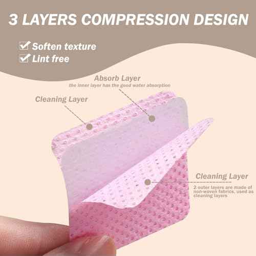 KINGMAS 600Pcs Lint Free Nail Wipes, Non-Woven Fabric Nail Polish Remover Cleaning Pads Lash Extensions Glue Cleaning Wipes Salon Supplies (Pink, Blue, Purple)