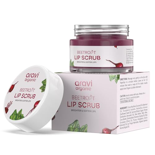 Aravi Organic Beetroot Lip Scrub – Natural Sugar Exfoliator, 0.5 oz
