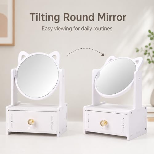 Desktop Makeup Mirror Organizer with Drawers