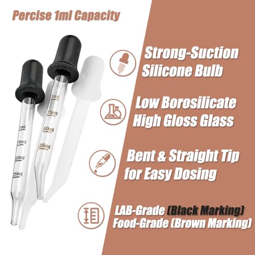 10Pcs 1ML Glass Eye Dropper Set with Storage Case & Cleaning Brushes - Accurate, Leak-Proof