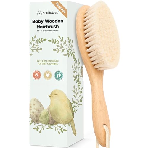 KeaBabies Walnut Oval Wooden Baby Hair Brush 7" for Toddler & Infant Cradle Cap