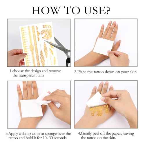 Konsait 9 Sheets Metallic Tattoos, Elaborate Floral Elephant Patterns Metallic Temporary Tattoos for Women Girls, Gold Tattoos for Parties Makeup Cosplay Festival Accessories