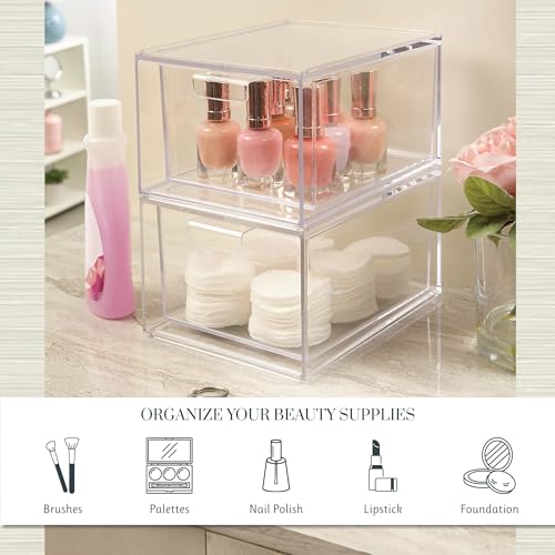 STORi Audrey Stackable Clear Plastic Organizer Drawers 2-Piece