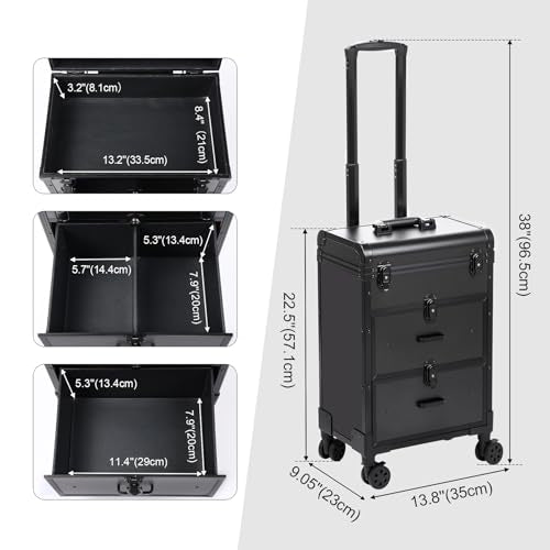 Rolling Makeup Case with Drawers & Nail Polish Organizer