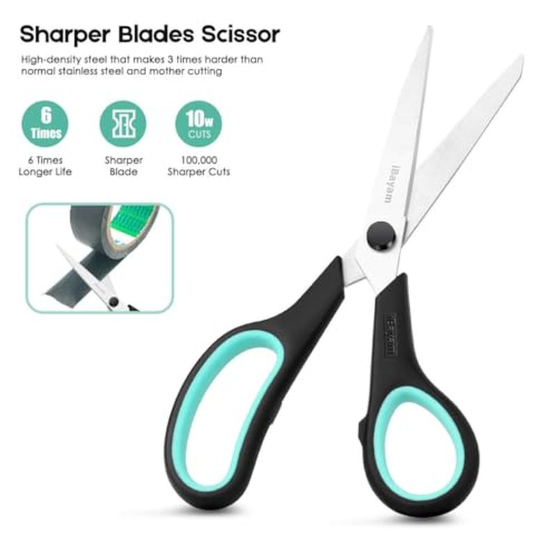 iBayam 8.5" Heavy Duty All-Purpose Scissors - 3-Pack with Comfort Grip