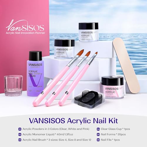 VANSISOS Acrylic Nail Kit for Beginners - Powder & Liquid Set with Brushes