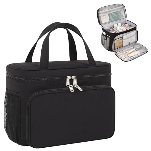 Travel Toiletry Bag, Portable Makeup Bag for Women Girls, Water-resistant Makeup Cosmetic Bag Travel Bag for Full-Size Toiletries, Accessories, Black