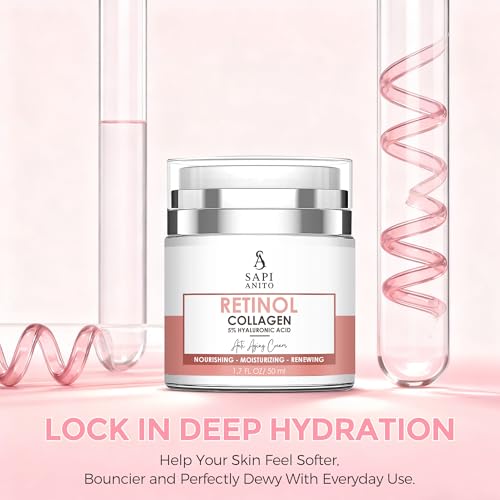 Sapi Anito Retinol Face Cream ? Night Moisturizer with Collagen, Niacinamide, Vitamin C & Hyaluronic Acid ? Hydrating Retinol Cream for Smooth-Looking Skin, Face & Neck, 1.7 oz