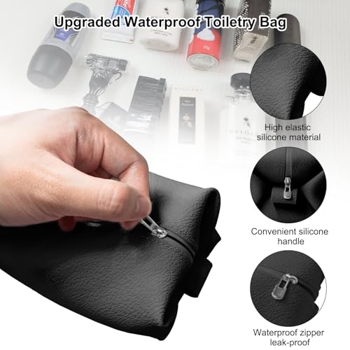 Portable Silicone Toiletry Bag, Large Waterproof Toiletries Bag Bathroom Travel Bag Upgraded Leakproof Zipper Toiletries Box,Suitable for Mens Womens(Black)