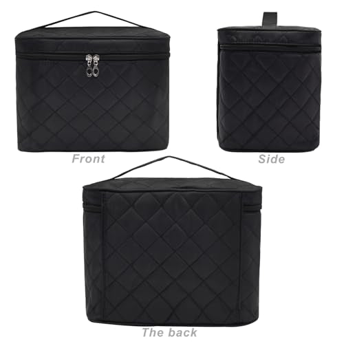 Makeup Bag Cosmetic Travel Bag Large Make Up Bag with Handle Zipper Makeup case Waterproof Cosmetic Pouch for Purse Makeup Brush Bags for Women Girls-Black