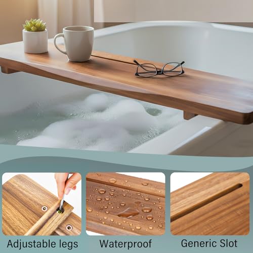 Acacia Wood Bathtub Tray Caddy 35" - Adjustable Spa Organizer