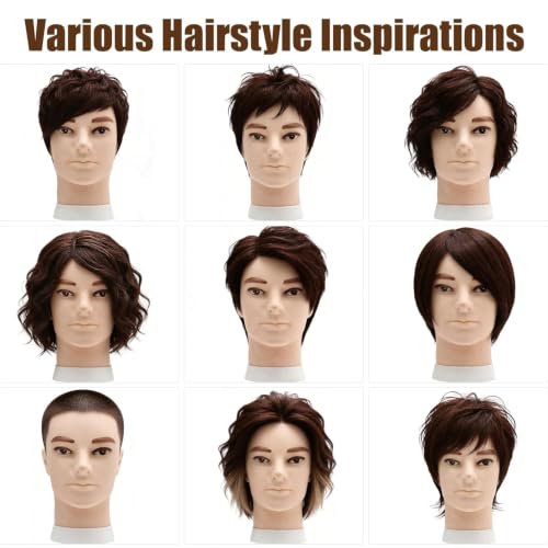 8" Real Hair Male Mannequin Head for Barber Training & Styling
