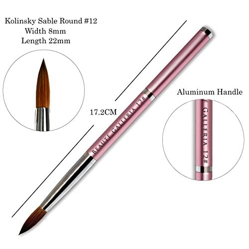 Beaute Galleria 2 Pieces Kolinsky Sable Round Acrylic Nail Art Brush Set, Manicure Detail Painting Nail Art Pen (Size 8, 12)