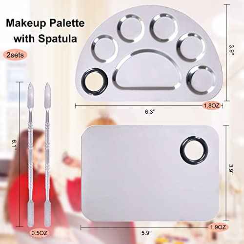 Stainless Steel Metal Makeup Palette with Spatula Artist Tool for Mixing Foundation Nail-Art, Cosmetic Makeup Palette, Makeup Plate, 6¡¿4"/Silver/2pcs