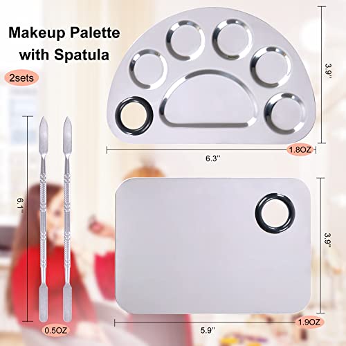 Stainless Steel Makeup Palette Set with Spatula - 2pcs 6x4in