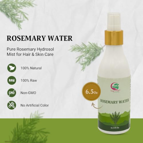 Yogi's Gift Rosemary Water 6.5 fl oz - Hydrosol Mist for Hair, Face & Skin, Pack of 1