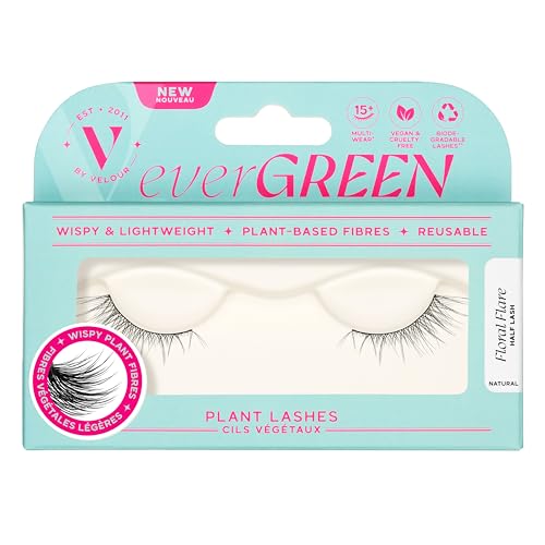 everGREEN Plant Lashes, Half Lashes, Strip Lashes, Natural Wispy Eyelashes, Fake Eyelashes, Plant Based Fibres, Flared & Natural Volume (Floral Flare) Half Lash