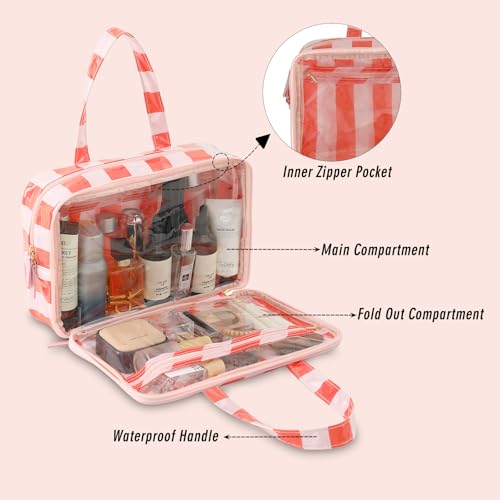 THOVSMOON Travel Toiletry Bag for Women - Waterproof Pink-Orange Organizer