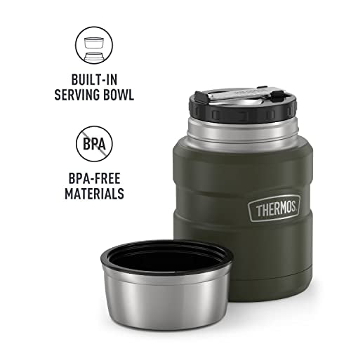 THERMOS Stainless King Vacuum-Insulated Food Jar with Spoon, 16 Ounce, Army Green