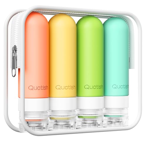 Quatish Leak Proof Travel Bottles, 3 oz TSA Approved Silicone Shampoo Bottles, 4 Pack