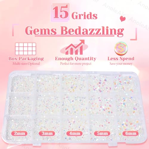 12,000 Pcs Clear AB Flatback Rhinestones Kit - 2-6mm Resin Gems for DIY Crafts