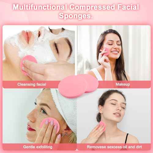 HOFASON 100 Pieces Compressed Facial Sponge for Esthetician Supplies Individually Wrapped Makeup Removal Sponge Pads, Exfoliating Face Wash Sponge Disposable for Women Cleansing Spa Beauty Supplies