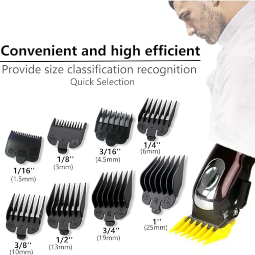 Professional Hair Clipper Combs Guides Set - 1/16 to 1 Size Range, Black Replacement Guards£¬COMPATIBLE WITH WAHL Most Clippers/Trimmers (8 Pieces)