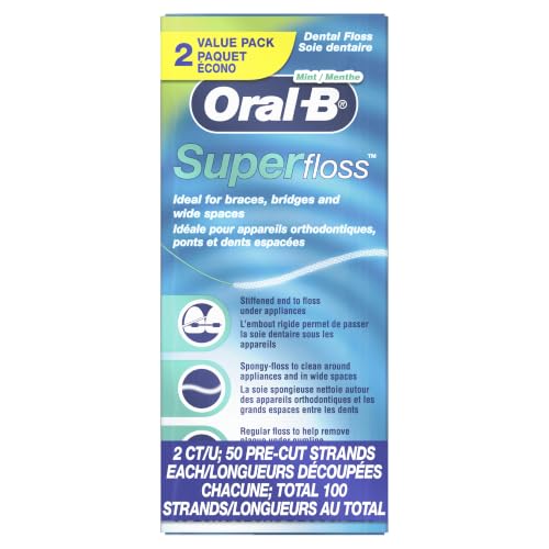 Oral-B Super Floss Pre-Cut Strands, 100 Count for Braces & Bridges