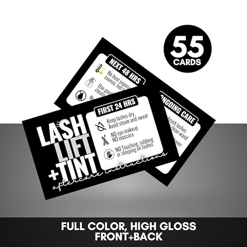 Cute Modern Lash Lift and tint Aftercare Cards - 55 Cards - Full Color high gloss front and back great for lash artist - lash lift aftercare - eyelash aftercare (Black)