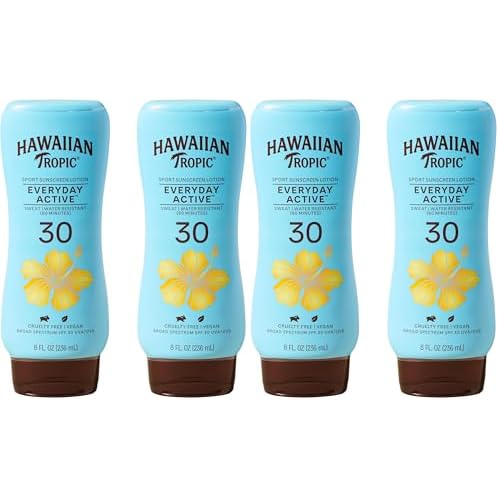 Hawaiian Tropic Everyday Active Lotion Sunscreen SPF 30,8Fl Oz,Hawaiian Tropic Sunscreen SPF 30,Sunblock,Oxybenzone Free-Sunscreen,Broad Spectrum-Sunscreen Pack,8Fl Oz each,(Pack of 4)