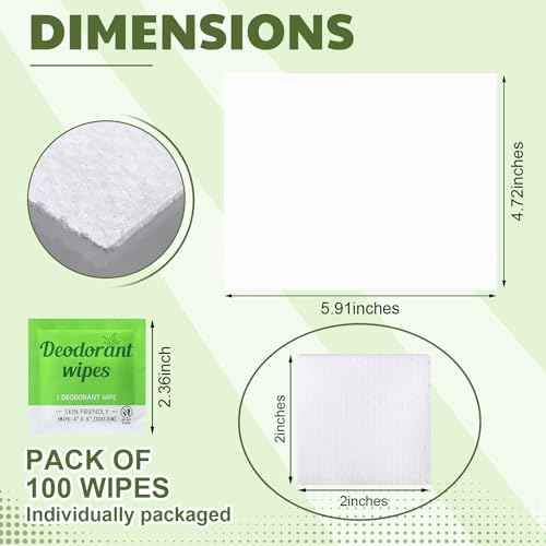Timgle 100 Pcs Mini Travel Deodorant Wipes Individually Wrapped Armpit Antiperspirant Deodorant Sweat Body Wipes for Women Men Teens Sports Travel Clean Skin Underarm Excessive Sweating(Aloe Vera)
