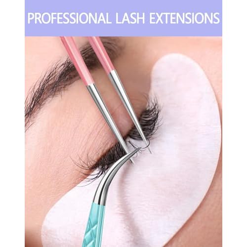 MORGLES Lash Tweezers for Eyelash Extensions, 3 Pcs Eyelash Extension Tweezers for Professionals & Beginners Fanning Volume Lashes