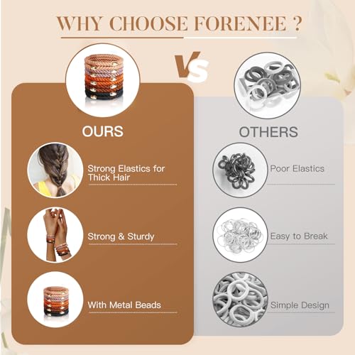 FORENEE 10Pcs Neutral Thick Hair Ties for Women & Girls - No Damage