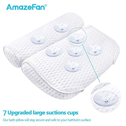 AmazeFan Bath Pillow with 4D Air Mesh Technology and Suction Cups - Supports Head, Neck, and Shoulders