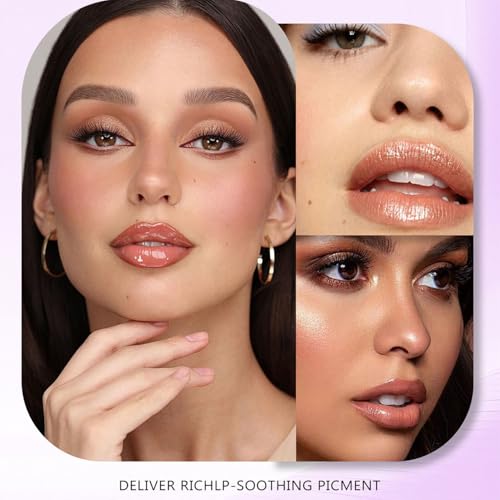 4PCS Fruit-Flavored Hydrating Lip Gloss Set,Moisturizing and Nourishing Keychain Lip Balm,Keychain Clear Glossy Lip Oil Kit,High-Shine Finish Makeup