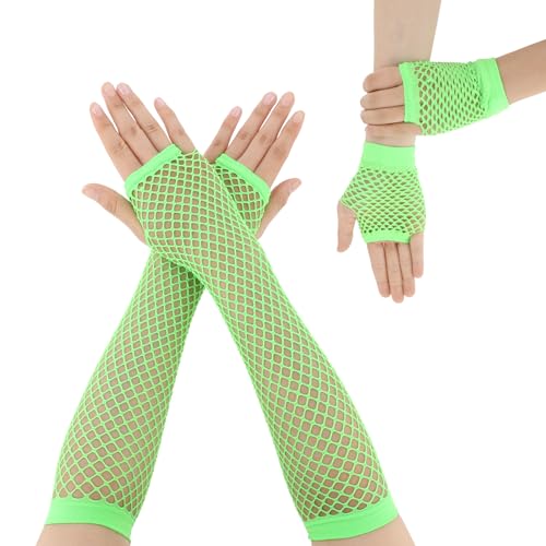 Neon Green Fishnet Arm Sleeves - 4 Pack Glow Party Gloves