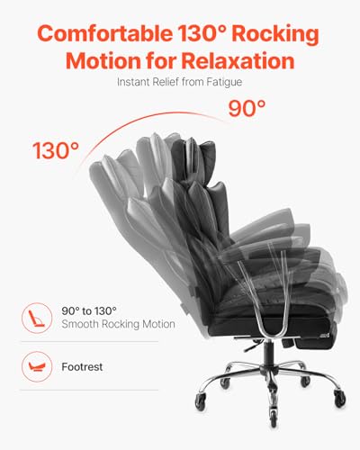 VEVOR Black Executive Office Chair with Footrest, 400lb Heavy Duty Reclining Ergonomic Desk Chair