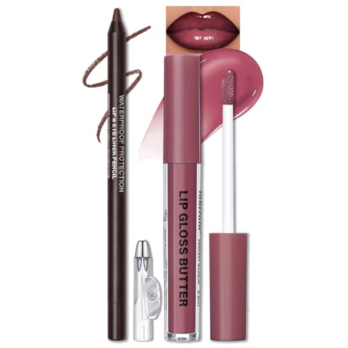 Erinde SET F Lip Liner & Gloss Set - Nourishing Nude & Brown Lip Kit for Women