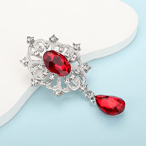 Red Crystal Dangle Drop Brooch Pin
