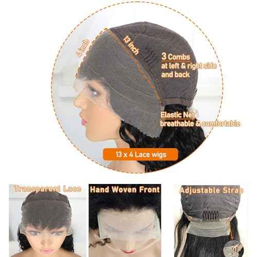 13x4 Lace Front Wigs Human Hair Pre Plucked Wet and Wavy Human Hair Wigs for Black Women Glueless Brazilian Curly Lace Frontal Wig Natural Color 180 Density (32 Inch)