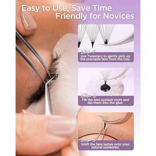 BEYELIAN Premade Lash Fans, 320 Fans Pre Made Fans Volume Lash Extensions 3D 6D 8D 10D 12D 20D 0.07 C/D Curl Save Time Eyelash Extensions for Professional Salon, 8-15mm MIX Easy to Use (10D-0.07-C)