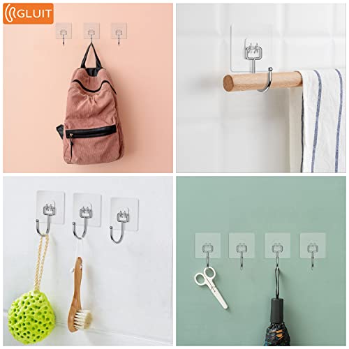 GLUIT Large Adhesive Hooks for Hanging Heavy Duty 22 lbs Robe & Towel Hanger, Waterproof Adhesive Wall Hooks for Home, Bathroom, Kitchen, Office, Outdoor - 6 Pack