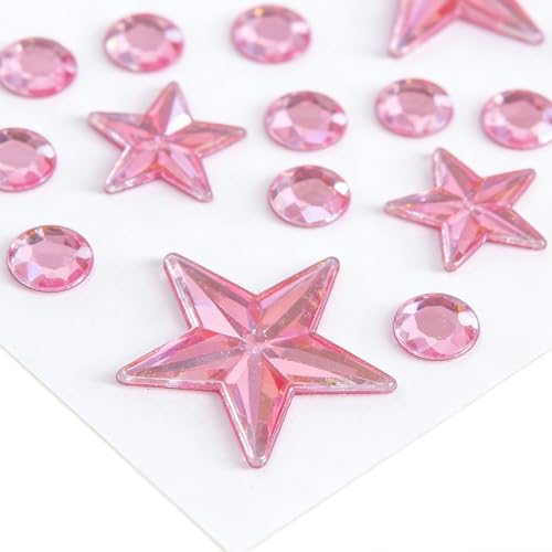 Pink Star Face Gems Stickers - Self-Adhesive Rhinestones