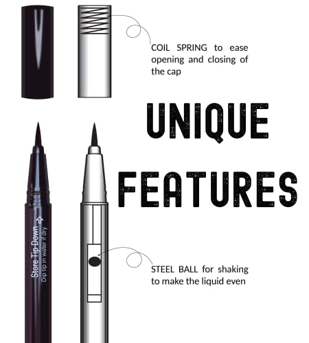 Nikka Notto Liquid Eyeliner Waterproof Black “Precise” Pen, Satin Black. Stay All Day, Smudge Proof, Quick Dry-3x More Liquid 0.070Fl.oz-Mom's Choice Award®