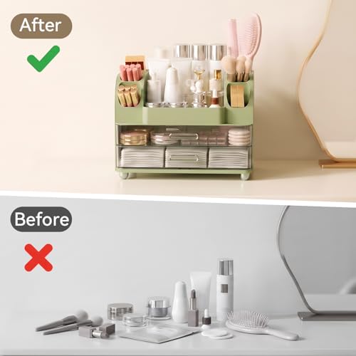 Makeup Organizer with 2 Drawers and 6 Brush Holders