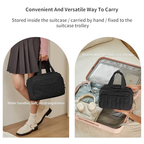 aji Travel Toiletry Bag for Women, Lightweight Large Wide-open Makeup Bag with Luggage Trolley Strap, Water-resistant Multiple Pockets for Accessories,Essentials, Toiletries, Mousse Black